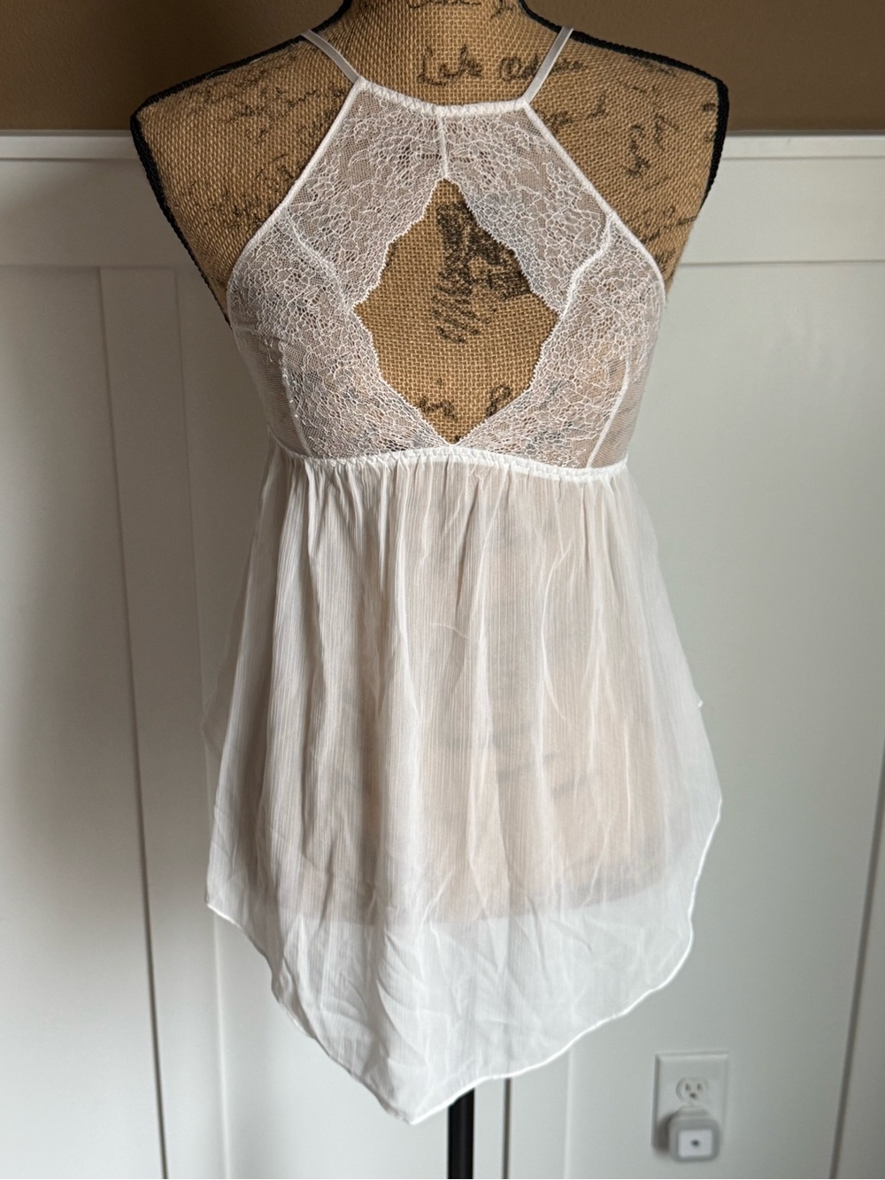 VS Babydoll Lingerie XS Cream Ivory Lace Sheer Halter Chemise Cottagecore Luxury